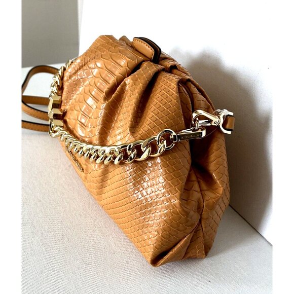 New Michael Kors Nola Small Snake Embossed Crossbody Chain Clutch Cider - Picture 2 of 6